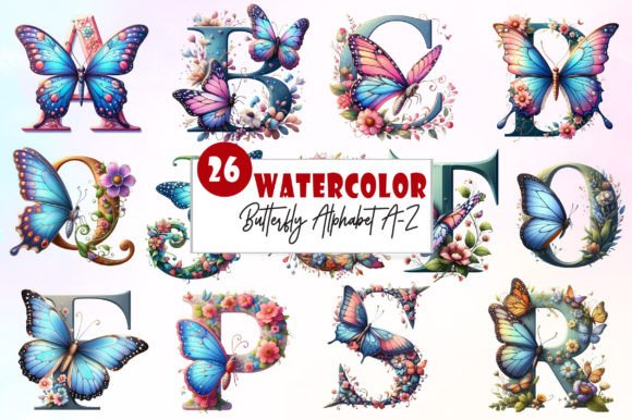 Download Watercolor Butterfly Alphabet Clipart - Alphabet Collection