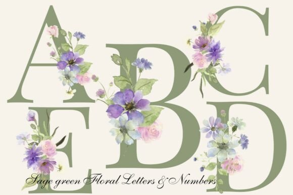 Download Sage Green Floral Alphabet &amp; Numbers PNG - Alphabet Collection