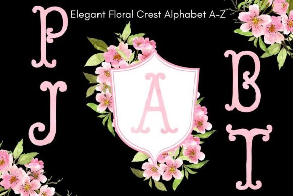 Download Pink Floral Alphabet &amp; Crest Frame PNG - Alphabet Collection