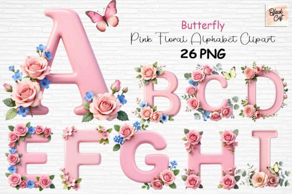 Download Butterfly Pink Floral Alphabet Clipart - Alphabet Collection