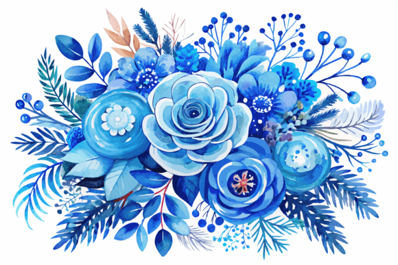 Download Blue Watercolor Winter Flowers Bouquet - Premium Resources