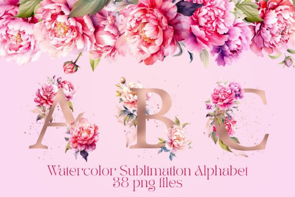 Download Gold Alphabet with Watercolor Peonies - Alphabet Collection